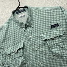 Columbia PFG Shirt Mens XL Super Bahama Green Blue Plaid Check Fishing Vented