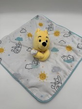 Disney Winnie The Pooh Lovey Baby Security Blanket Plush Blue White Clouds Sun