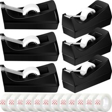 6 Pack Black Desktop Tape Dispenser Non Skid Base with 0.7 x 985 Inches Invis...
