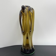 VTG Art Glass Hand Blown Pulled Stretched Free Form Basket Vase 8.25" MCM