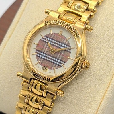 【Trödel funktioniert nicht】 Burberrys Uhr Quarz Damen Burberry Karo Gold...