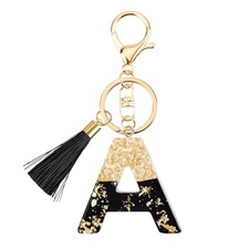 Suweibuke Fashion Black Key Chains for Women Girls, Initial Letter Black-a