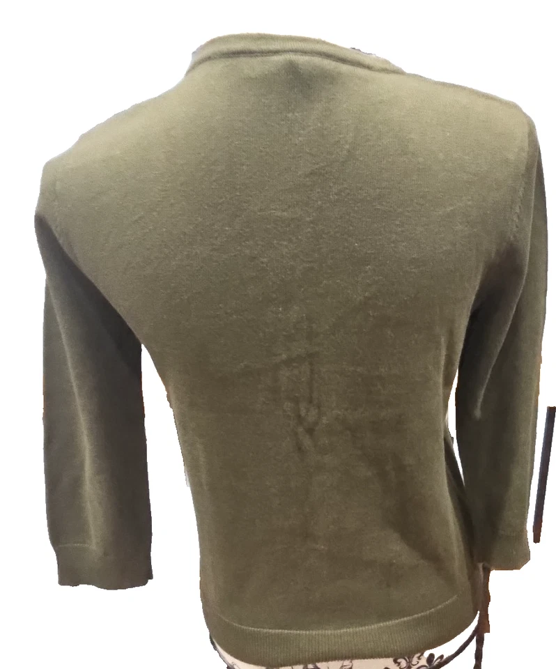 Nuevo Suéter Lauren Ralph Lauren Henley Verde Oliva Botones Dorados Talla Pequeña Foto 4 de 4