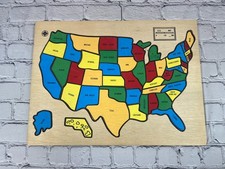 Vintage 1987 Wooden Puzzle Of The United States Complete Geography Educational
