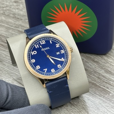 Fossil Navy Dial Rose Gold Case Leather Strap Watch New FOSSIL Mens Watch Blue Navy & Rose gold Chronograph RRP  main image 4