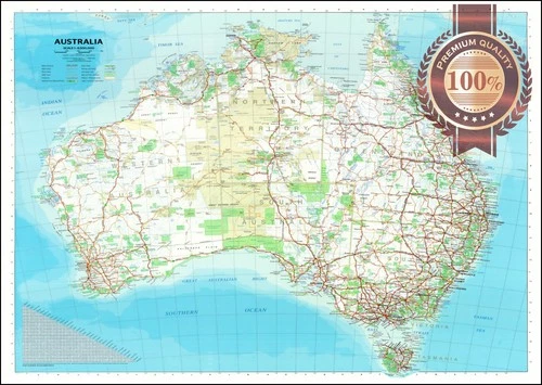 DETAILED AUS STATE ROADS PARKS MAP OF AUSTRALIA ATLAS CHART PRINT PREMIUM POSTER