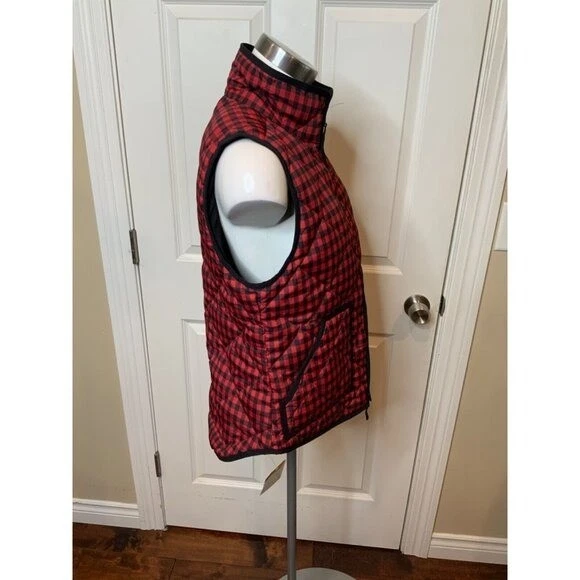 J. Crew Red Black Buffalo Plaid Puffer Vest, Size Small - Image 2 of 4