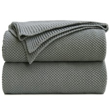 Medium Grey Cable Knit Throw Blanket 60x80 Cozy Cotton Sofa Bed Home Decor