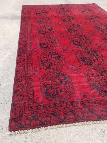 Distressed Authentic Hand Knotted Vintage Afghan Turkmen Wool Area Rug 9.7x6.4ft - Picture 11 of 12