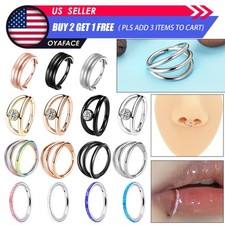 16G Opal CZ Nose Hoop Rings Septum Clicker Surgical Steel Daith Tragus Piercing