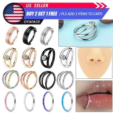 16G Opal CZ Nose Hoop Rings Septum Clicker Surgical Steel Daith Tragus Piercing