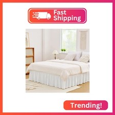 Vocander White Queen Size Bed Skirt 18 Inch Drop Easy to Put On,Elastic Wrap Aro