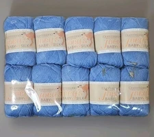 10 Skeins of Queensland Collection Joey's Baby Silk Blue Wool/Silk Blend Yarn