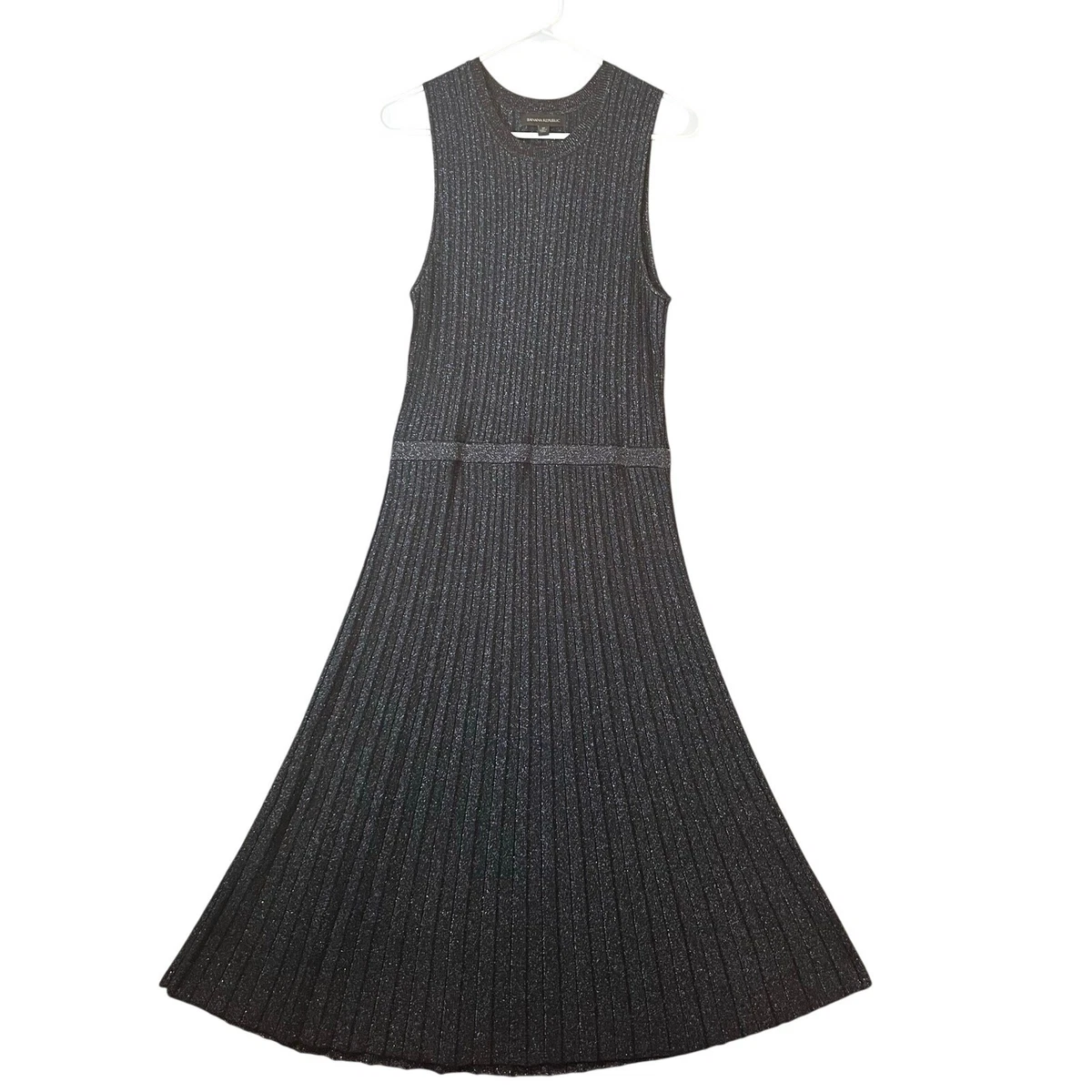 lustro metallic sweater dress Banana Republic Lustro Metallic Sweater Dress Navy Metallic Stripes Medium  New