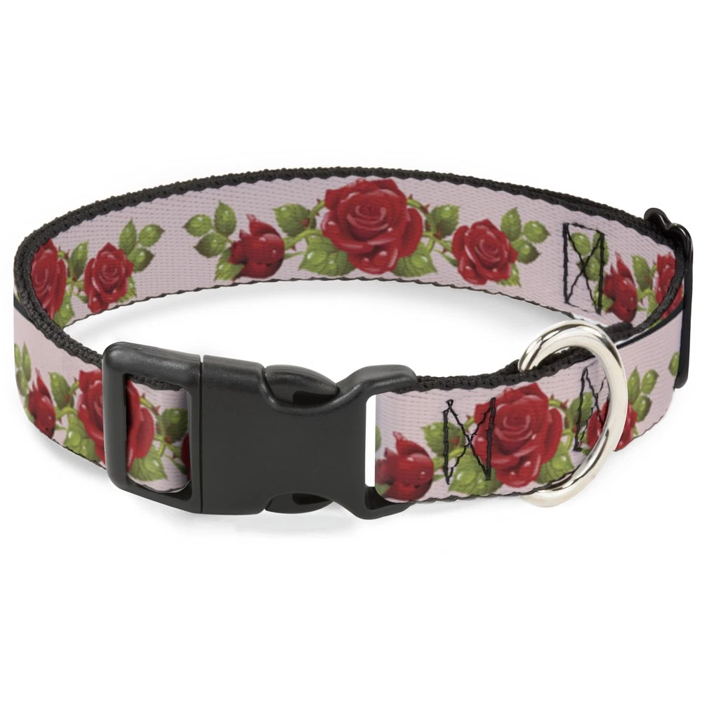 Plastic Clip Collar Rose Trio/Leaves Pink NARROW-Small 7-8.5"