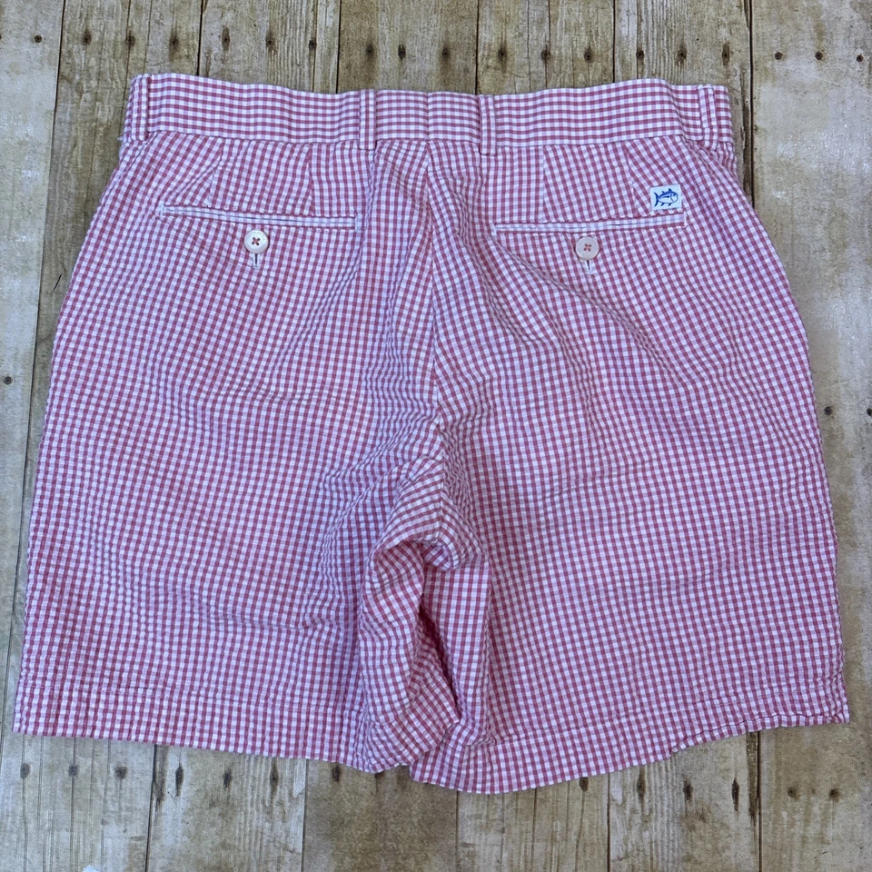 Southern Tide Seersucker Shorts Red Gingham Size 35 - Image 2 of 4