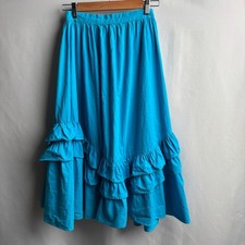 Vintage 70s Turquoise Blue Ruffle Tiered Maxi Skirt Prairie Cottage Core Boho XS