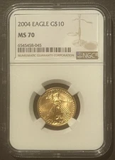 2004 American Eagle $10 GOLD NGC MS70 : BU GEM Coin 1/4 Oz Bullion : 10410