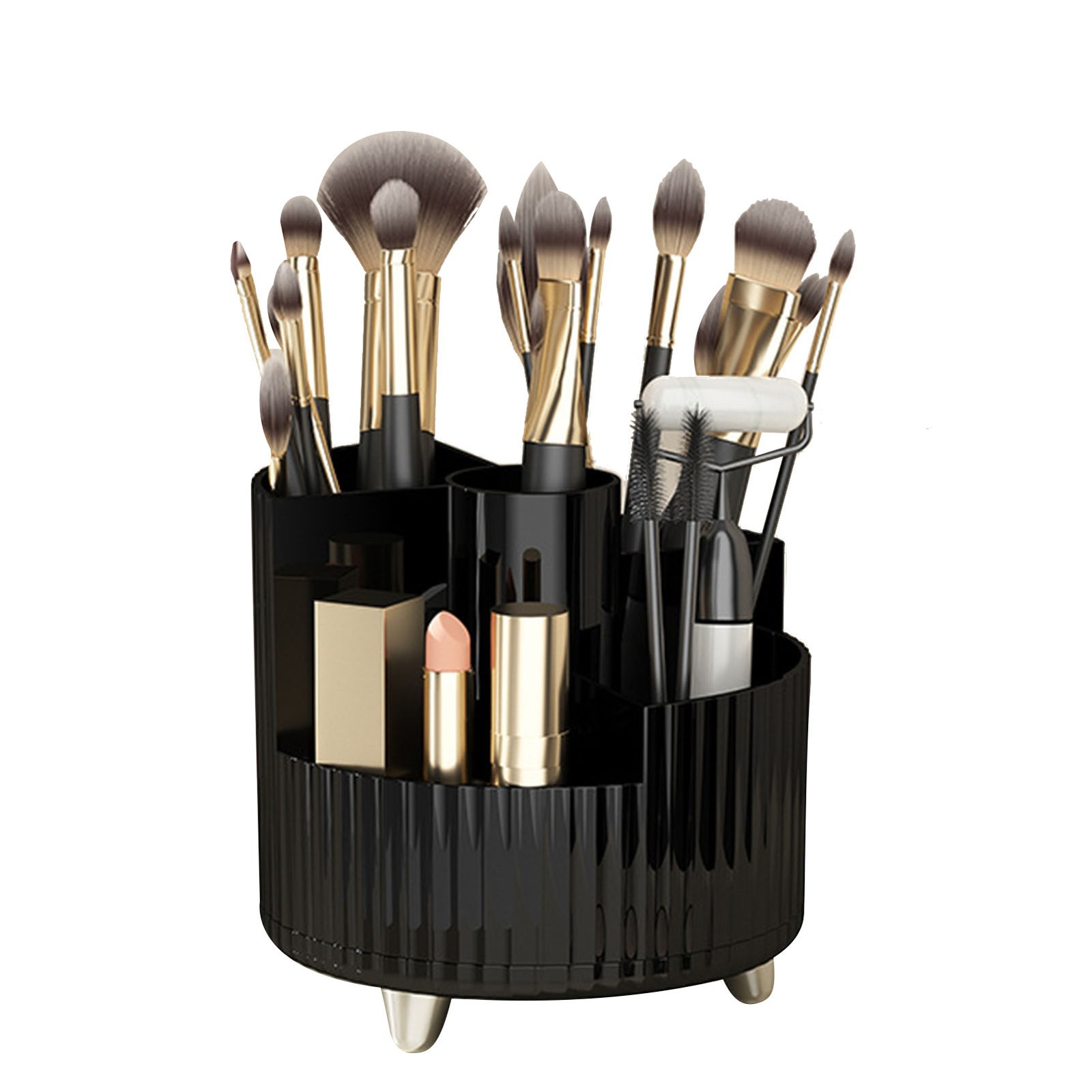 Punch- Desktop Compartment Rack Rotating Makeup Storage Box Elegant Black.