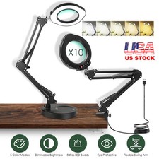 10X Magnifying Glass Desk Light Magnifier LED Lamp Reading Lamp with Metal Base