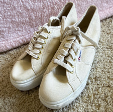 Superga Beige Canvas Low Top Lace-Up Sneakers Solid Rubber Outsole