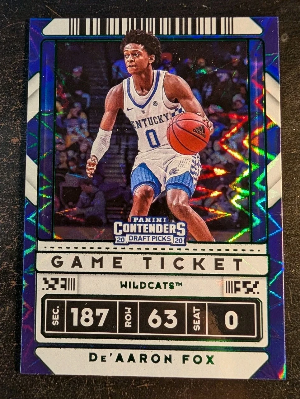 De'Aaron Fox 2020 Panini Contenders Draft Picks Game Ticket Green Explosion Sacramento Kings NBA trading card