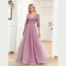 Luxury Sequin V-Neck Evening Dress Women Elegant Tulle Short Sleeves Party Gowns
