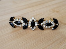 Vtg French Hair Barrette Clear Crystals Black Navettes Rhinestones 3 " x  "
