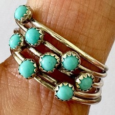 Navajo Turquoise Ring Sz 9 Multi Band Stacked Dainty Sterling Native Amer