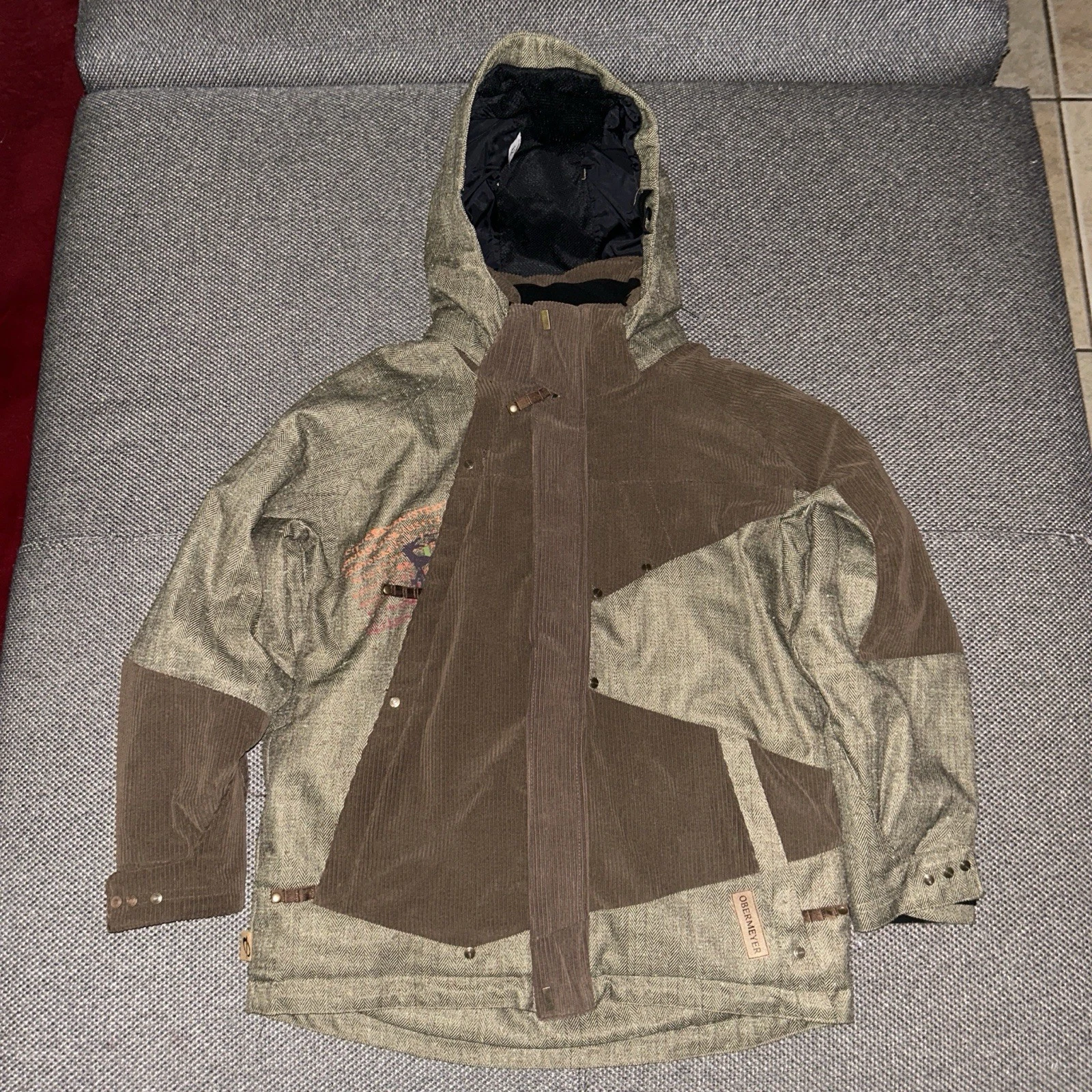 Obermeyer Olive Green Corduroy Full Zip Ski Snow Jackets Juniors Large 12/14 L