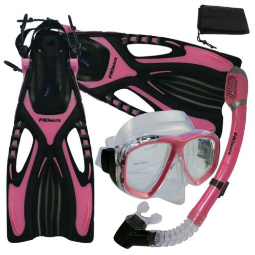 NEW Lady Snorkeling Mask Dry Snorkel Fins Flippers Gear Package Combo Set 