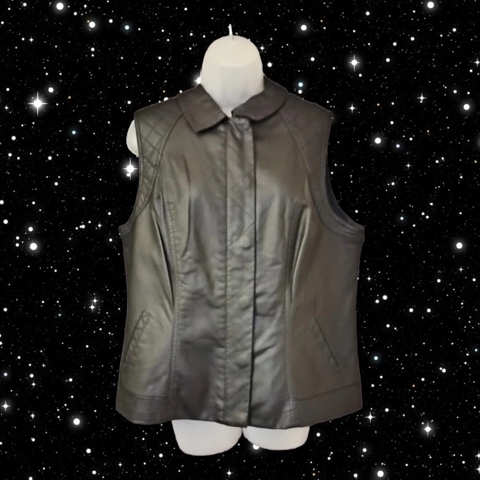 背心 OSO 休闲仿皮绗缝细节拉链和扣前领加 1X 全新 — 第 4/4 张图片