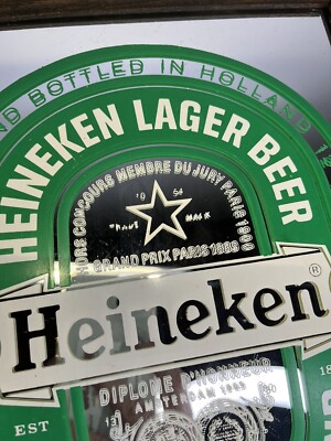 Vintage Heineken Lager Beer Mirror Ad Logo Promo Sign 10.5