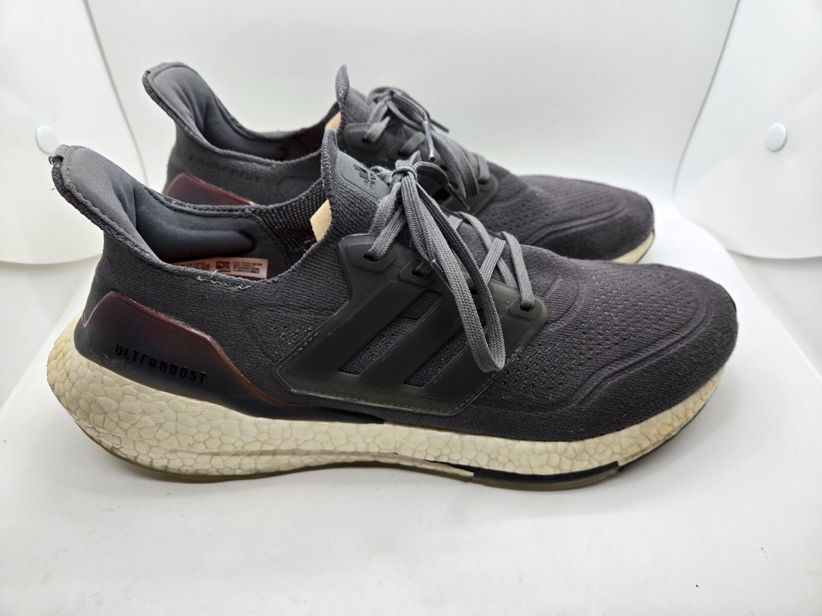 Adidas UltraBoost 21 Shoes Men's Gray Screaming Orange Running