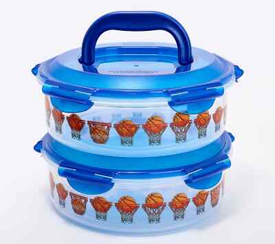 LocknLock S/2 Basketball Canisters w/ (2) Handle Lids-Royal Blue K310159 NEW
