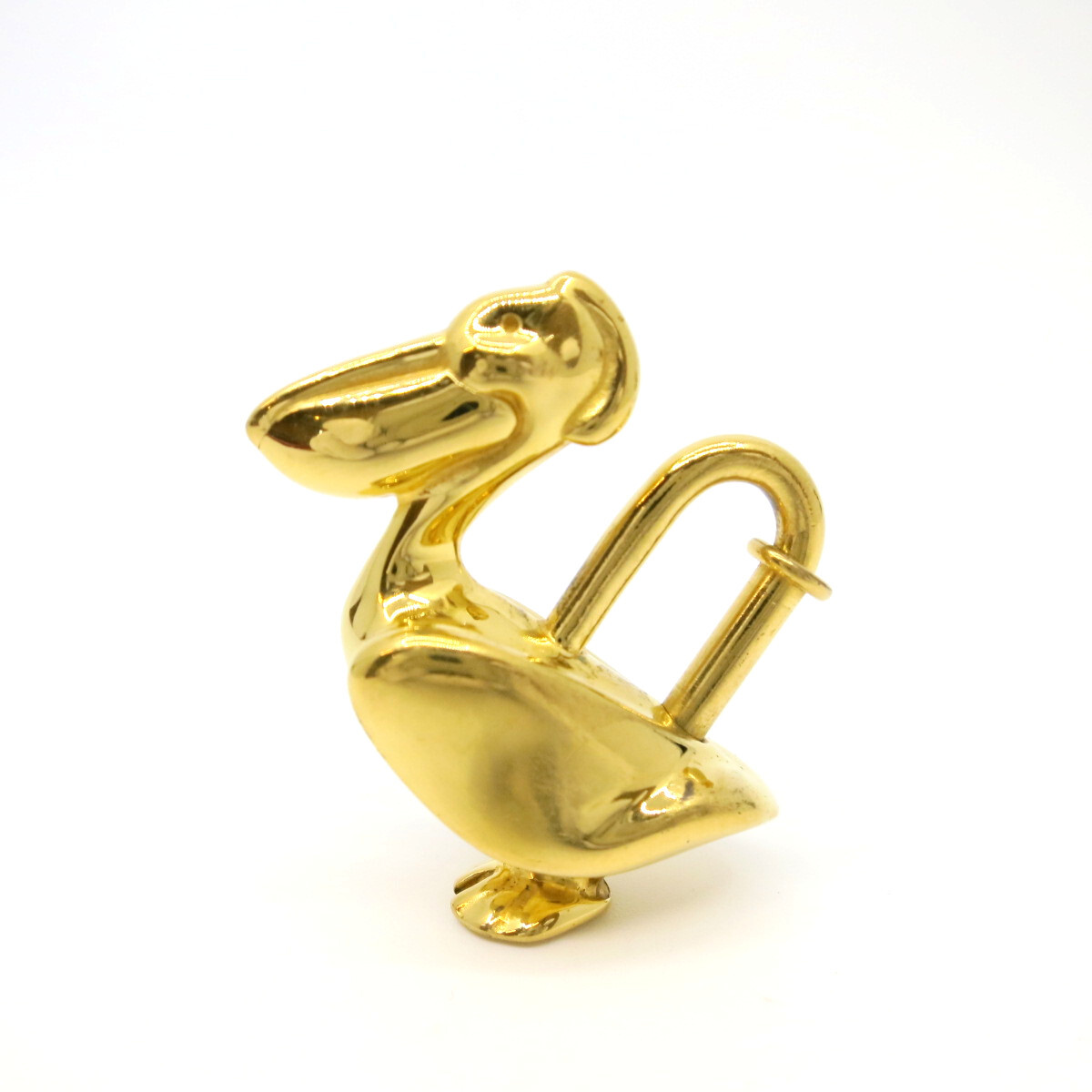 Authentic HERMES Pelican Motif Cadena Lock Bag Charm Gold Brass