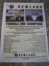 HEWLAND FORMULA ONE CHAMPIONS WILLIAMS TYRRELL GETRIEBE 1987 WERBUNG A4 FILE 41