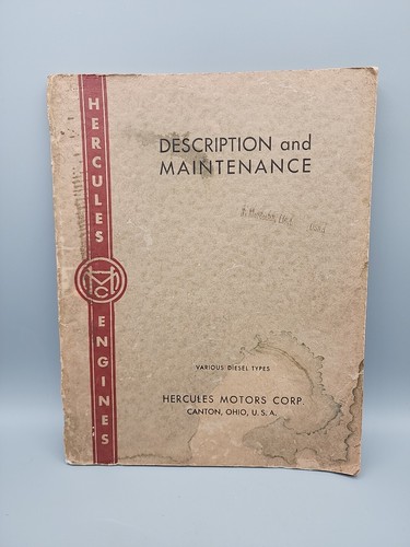 1940s Hercules Motor Description & Maintenance Various Diesel Types Manual