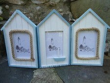 Beach Hut Photo Frame Nautical Blue & White Picture Free Standing Nice Gift