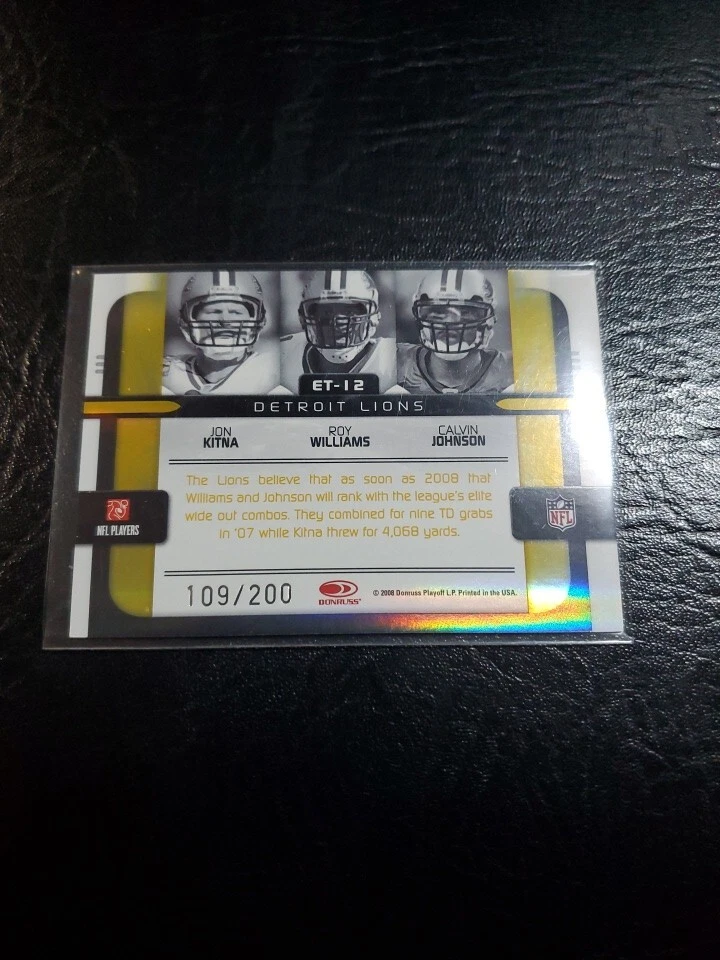 Williams Kitna Johnson #109/200 2008 Donruss Elite Teams Lions Card - Image 2 of 3