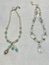2 LOT NWT BOOT CHARMS Faux Turquoise  Aurora Borealis Beads 12"  13" Bracelets