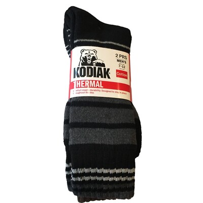 KODIAK Thermal Cotton Crew Socks Men's Size 7-12 Set of Striped Black  Charcoal