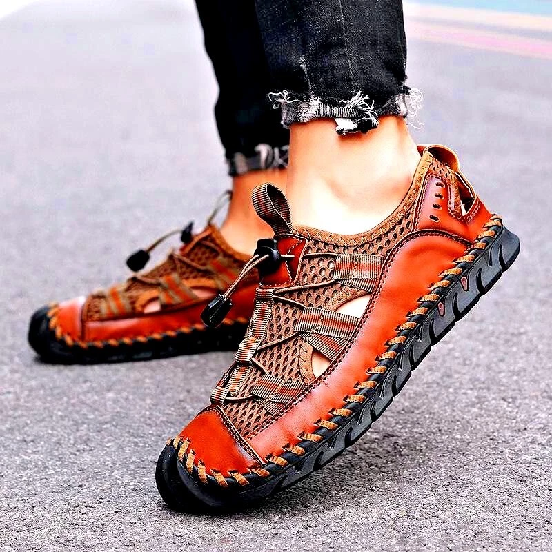 aktivitet Vibrere Koncession Sandalias De Vestir Para Hombres Piel Genuina Chancletas Moda Chanclas De  Cuero | eBay