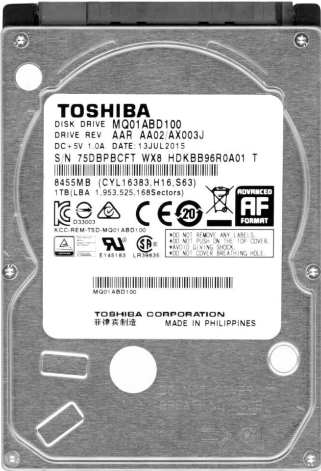 FESTPLATTE TOSHIBA MQ01ABD100 1TB 5400U/min 8MB SATA II 2.5'' - Bild 3 von 3