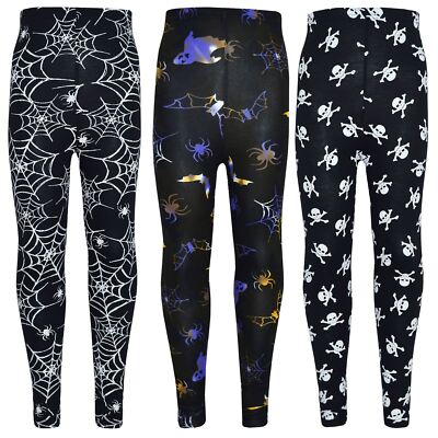 Girls Halloween Legging Spider Web Skull Print Fancy Leggings Costume 3-13 Years