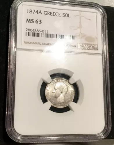 GREECE- 50 lepta 1874  MS63  Ngc Beautiful coin !! King GeorgeA