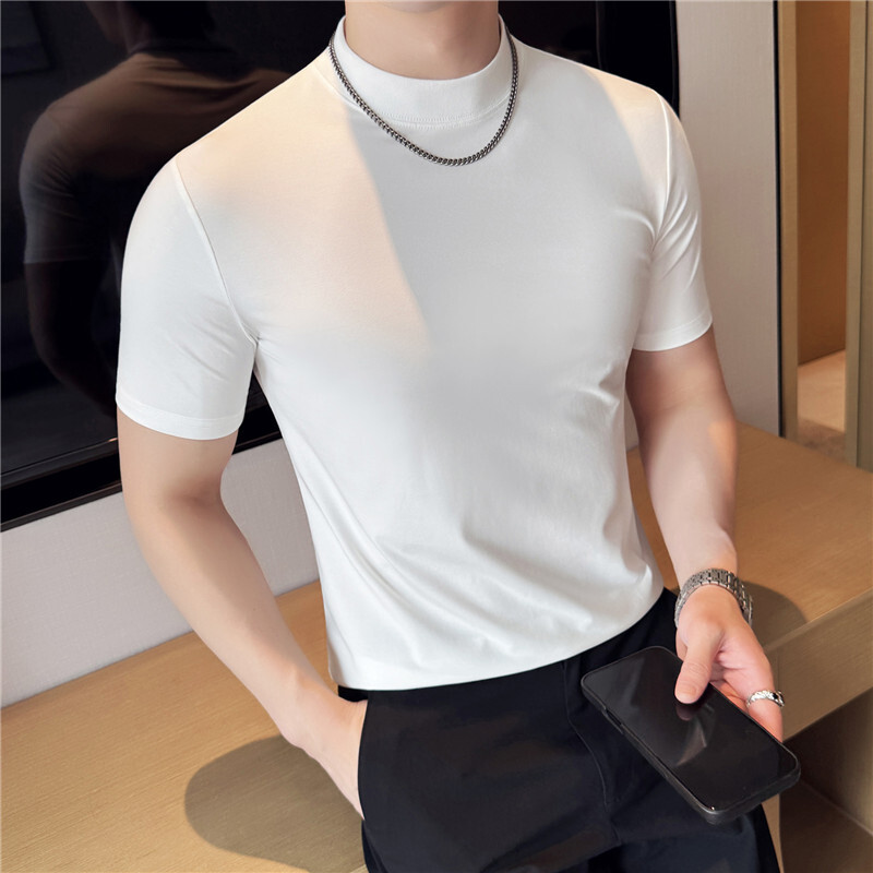 Men Casual Short Sleeve T-shirt Summer Thin Breathable T-shirt Stretch Top Basic