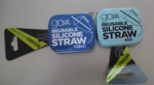 2 GoSili Reusable Silicone Straws Cobalt & Mint in Travel Size Compacts New  MF