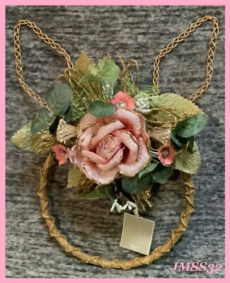 Pier 1 Imports 17'' Glamour Gold Bunny Wreath Flower Spring Easter Wall Decor NWT