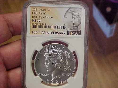 2021 PEACE SILVER DOLLAR HIGH RELIEF NGC MS70 FDOI 100TH ANNIVERSARY LABEL